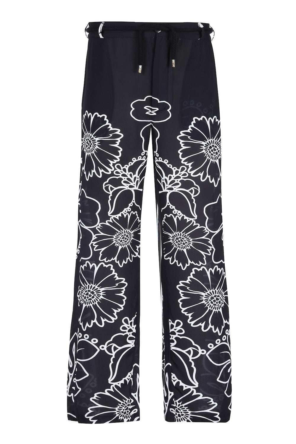Front view of the black and white Avanti Lucy Pants (TheSwankStore) with Viscose Crepe fabric