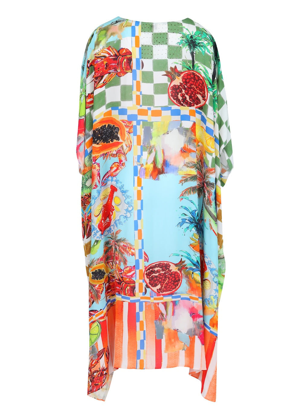 Back view of the Green, Yellow and Orange Lucciano Box Kaftan (TheSwankStore) Soft Viscose fabric