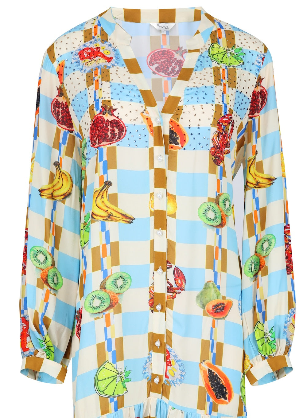 Front view of the Green, Yellow and Orange Lucciano Ava Dress (TheSwankStore) Soft Viscose fabric