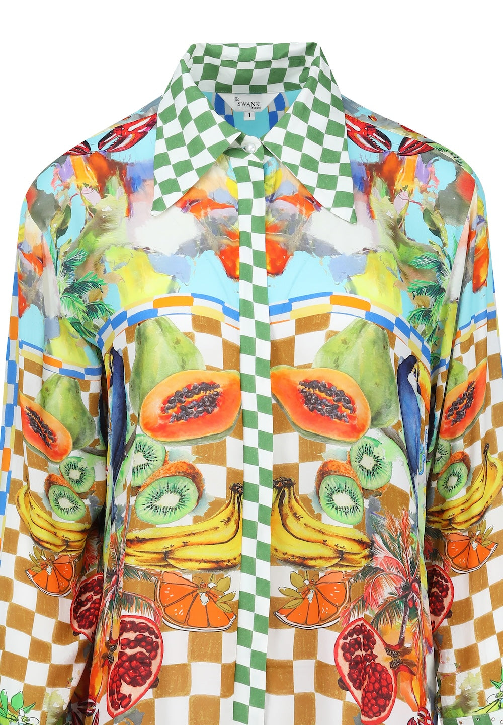 Front view of the Green, Yellow and Orange Lucciano Collar Shirt (TheSwankStore) Soft Viscose fabric