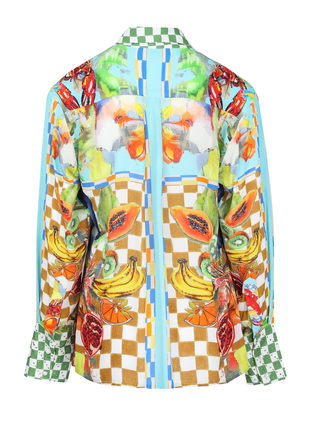 Back view of the Green, Yellow and Orange Lucciano Collar Shirt (TheSwankStore) Soft Viscose fabric
