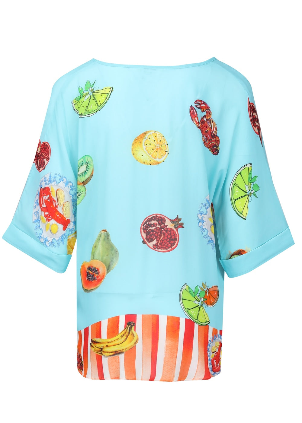 Back view of the Green, Yellow and Orange Lucciano Kaftan Top (Shorter Style) (TheSwankStore) Soft Viscose fabric