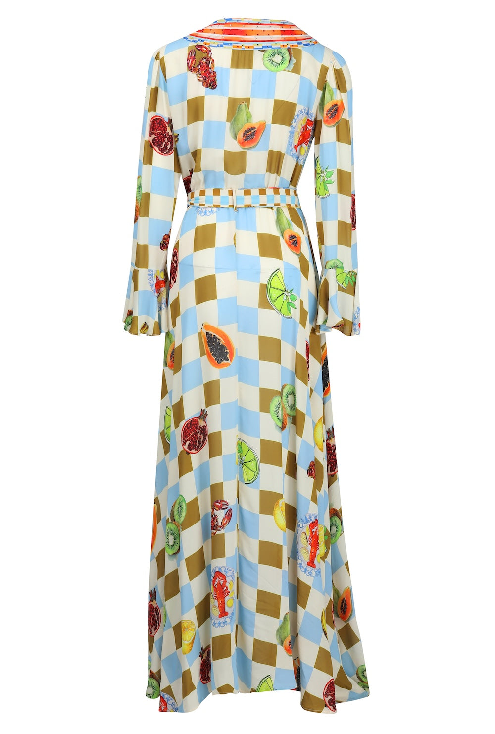 Back view of the Green, Yellow and Orange Lucciano Luxe Robe Gown (TheSwankStore) Soft Viscose fabric