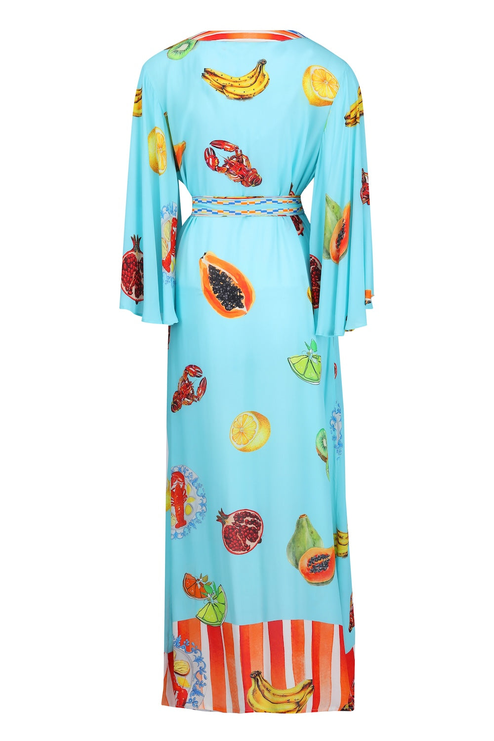 Back  view of the Green, Yellow and Orange Lucciano Maxi Sun Dress (TheSwankStore) Soft Viscose fabric