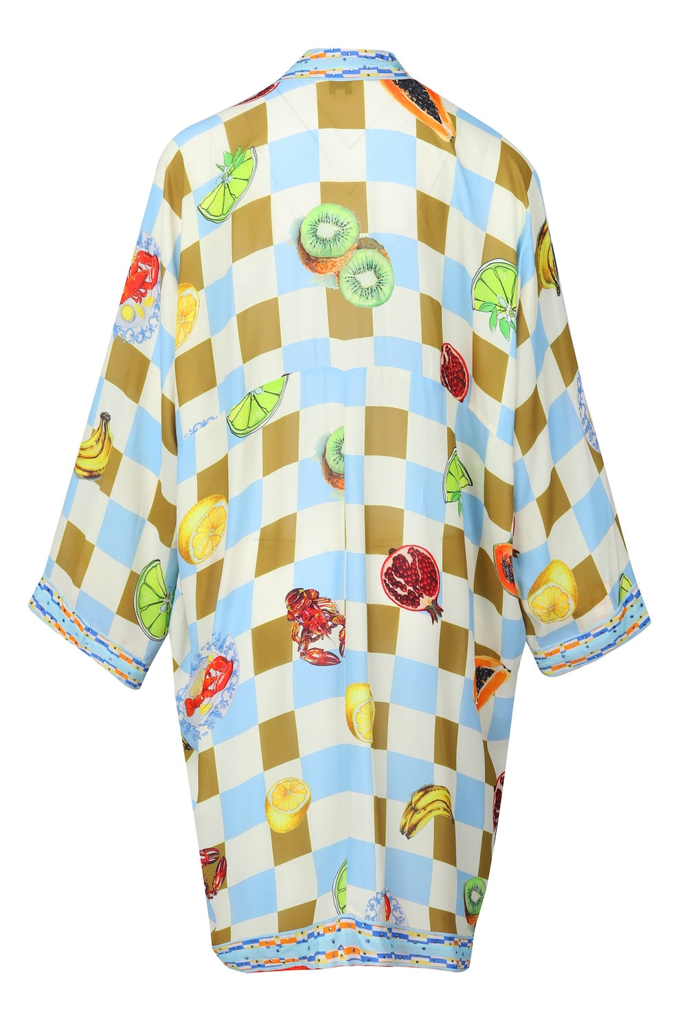 Back view of the Green, Yellow and Orange Lucciano Kimono Shrug (Short) (TheSwankStore) Soft Viscose fabric