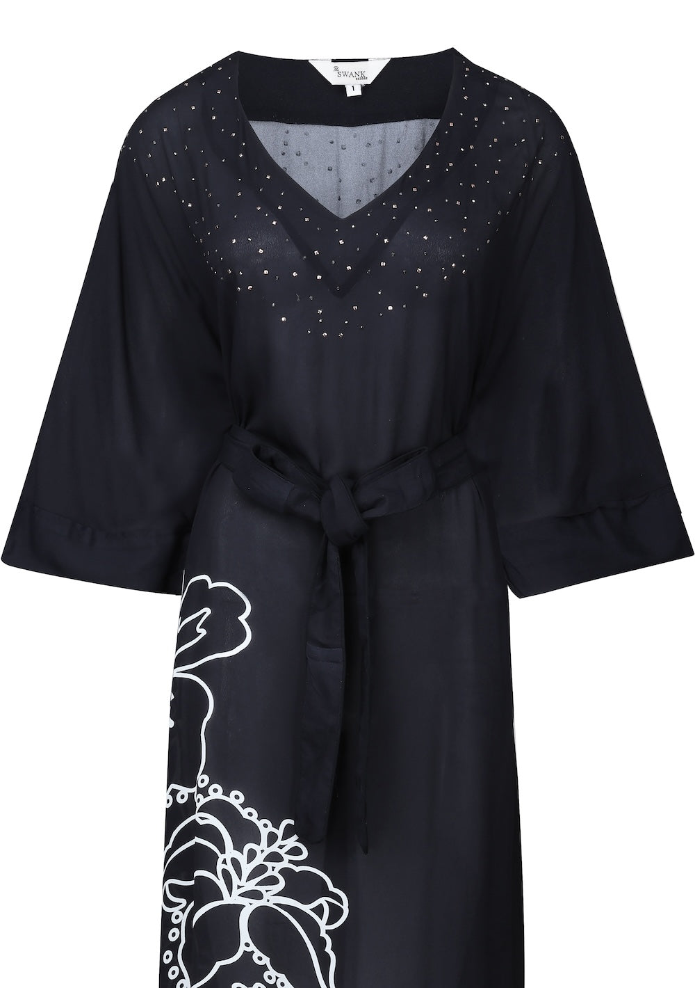 Black and white Avanti Midi Dress with Short Sleeve (TheSwankStore) Viscose Crepe fabric