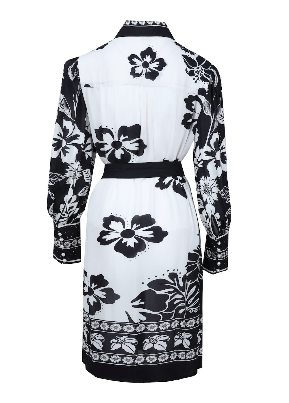 Back view of the black and white Avanti Shirt Dress (TheSwankStore) Viscose Crepe fabric
