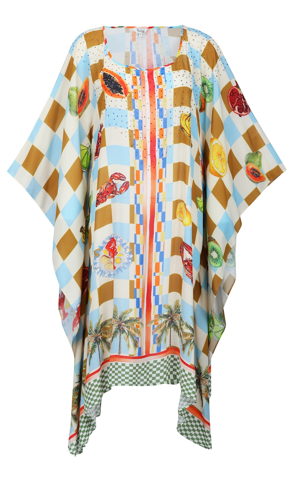 Front view of the Green, Yellow and Orange Lucciano Short Kaftan (TheSwankStore) Soft Viscose fabric