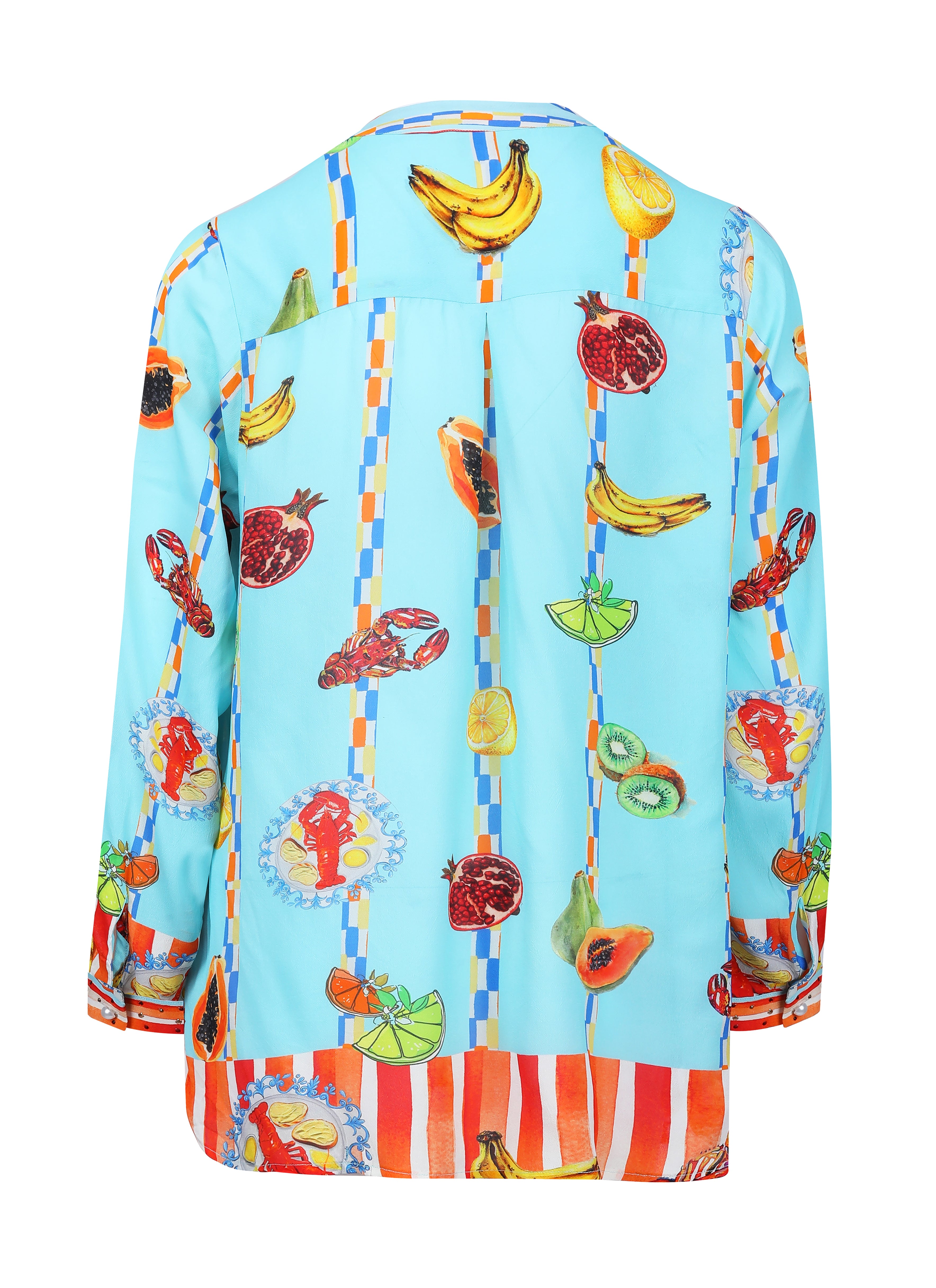 Back view of the Green, Yellow and Orange Lucciano Milano Shirt (TheSwankStore) Soft Viscose fabric