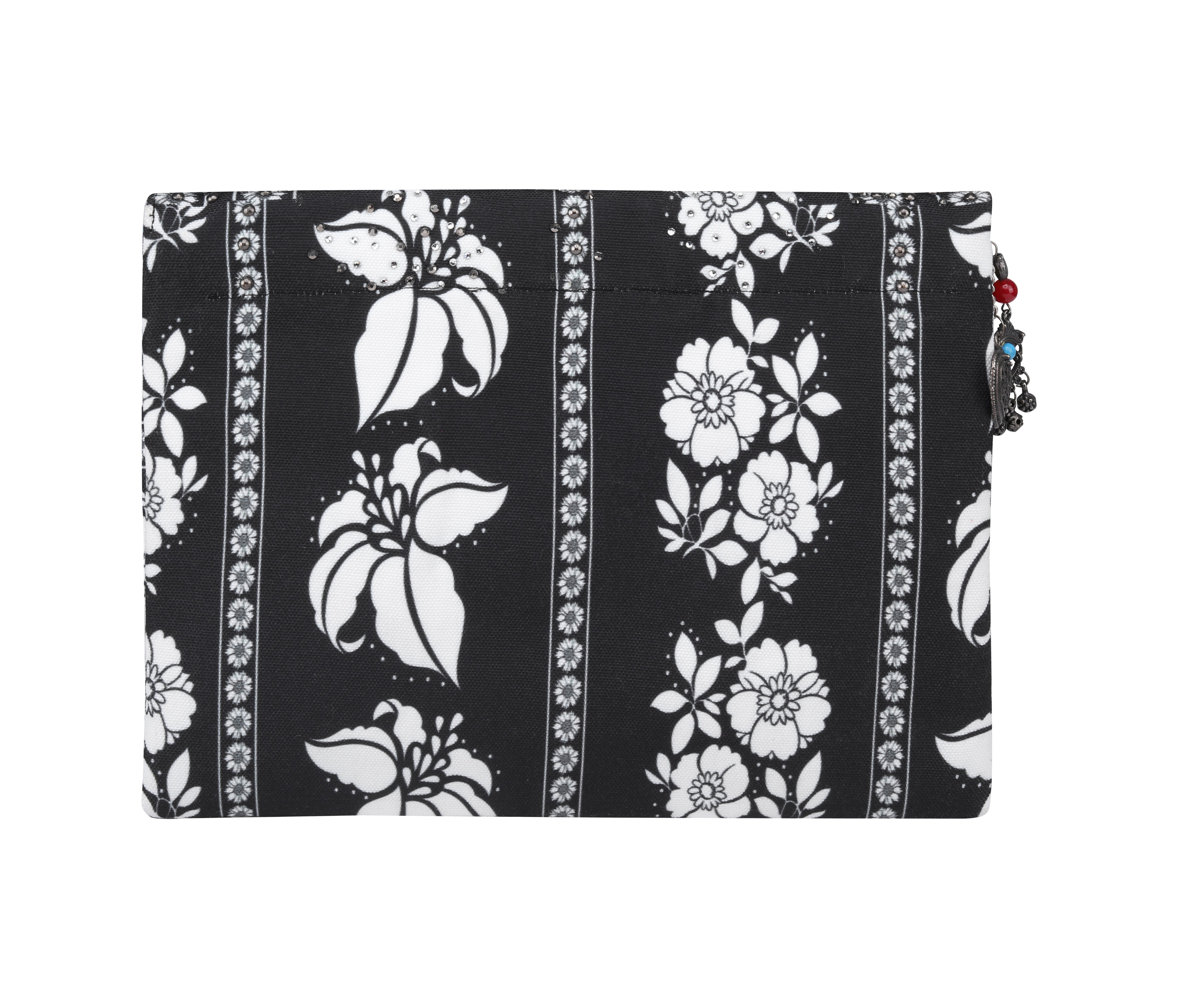 Back view of the black and white AVANTI - CLUTCH BAG Canvas fabric