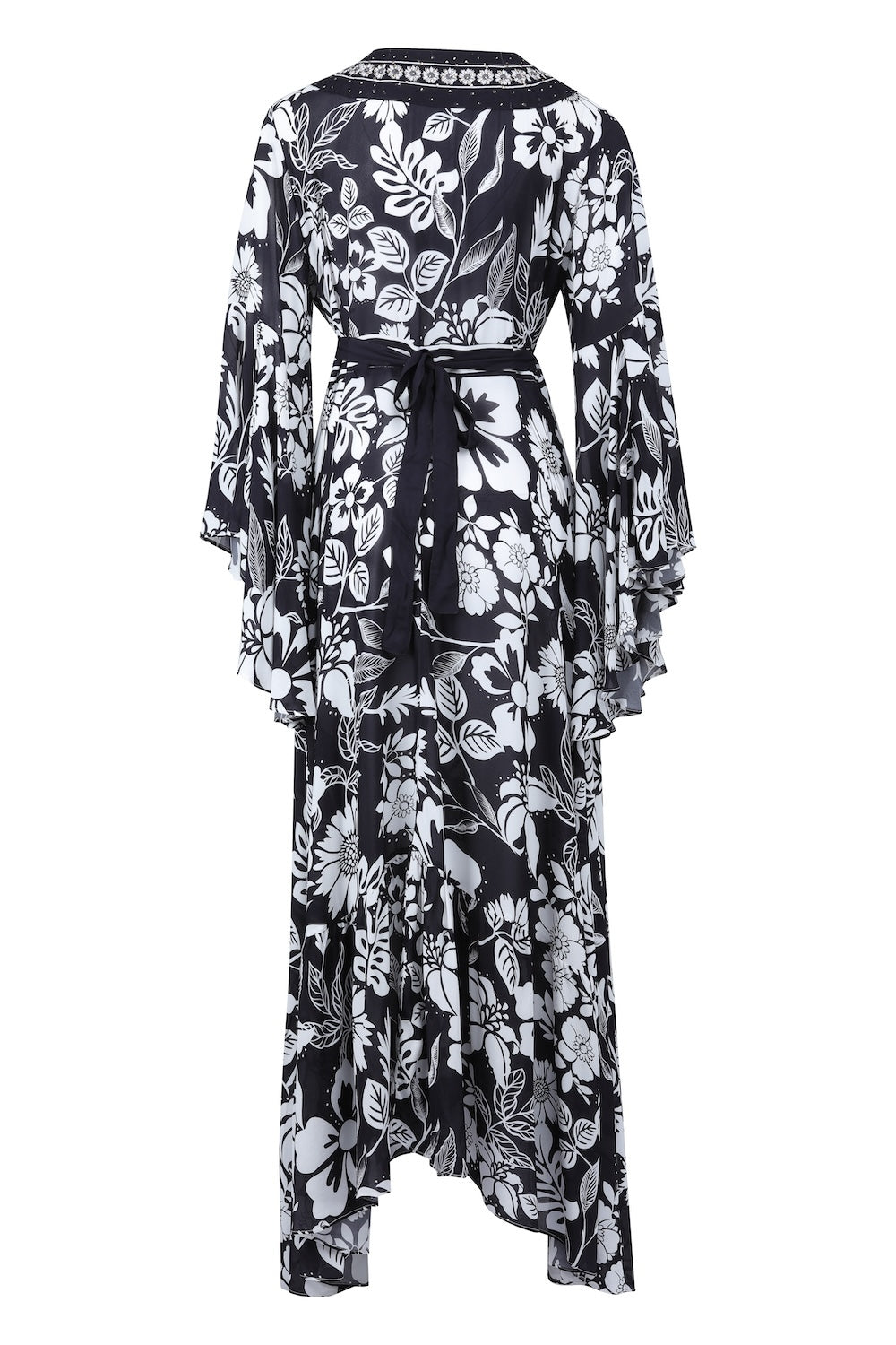 Back view of the black and white AVANTI - DAISY DRESS Modern design with Viscose fabric