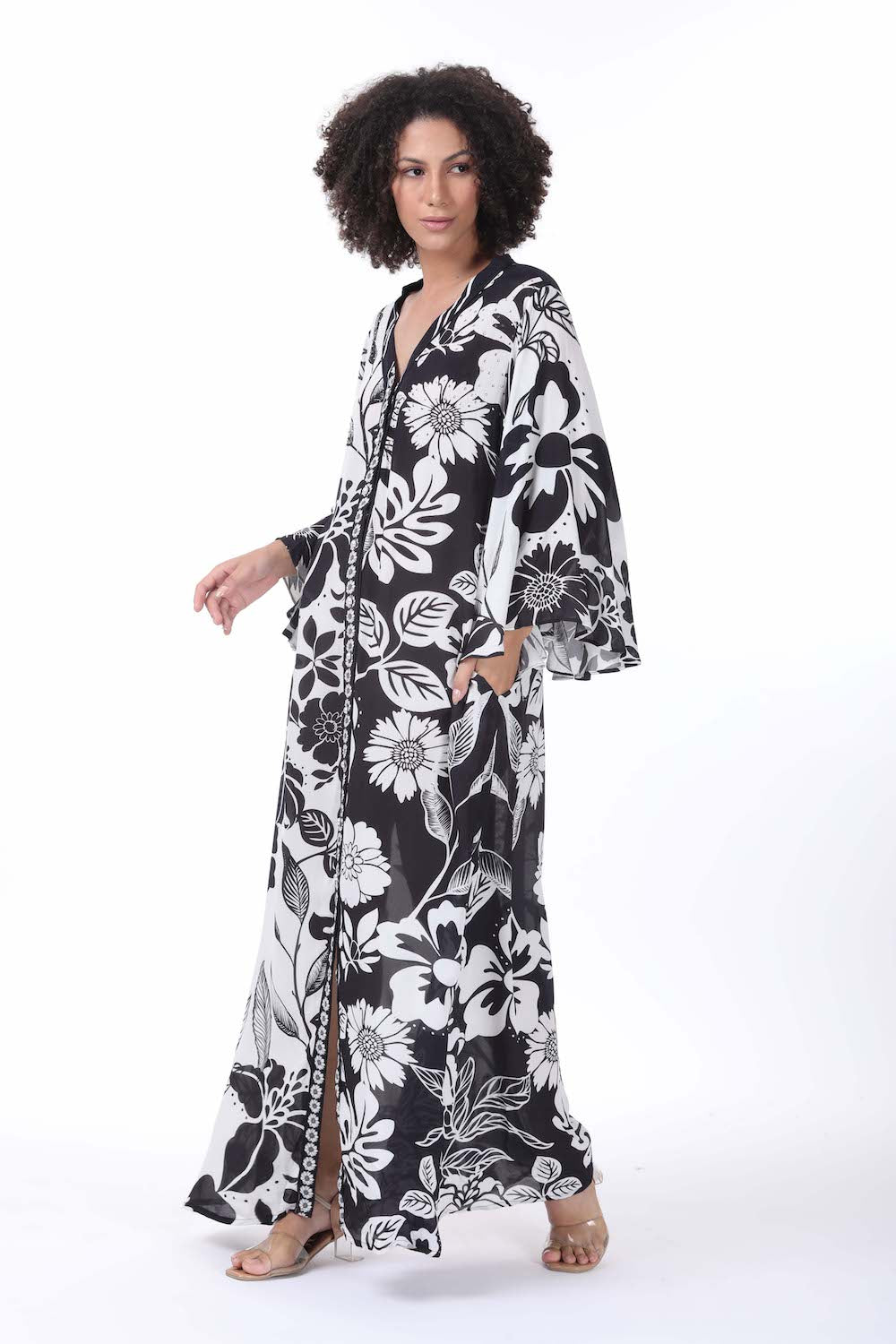 Black and white Avanti Maxi Sun Dress (TheSwankStore) Viscose Crepe fabric