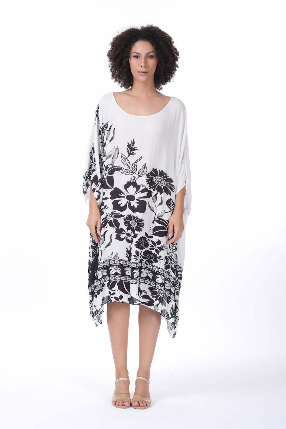 Black and white Avanti Short Box Kaftan (TheSwankStore) Viscose Crepe fabric
