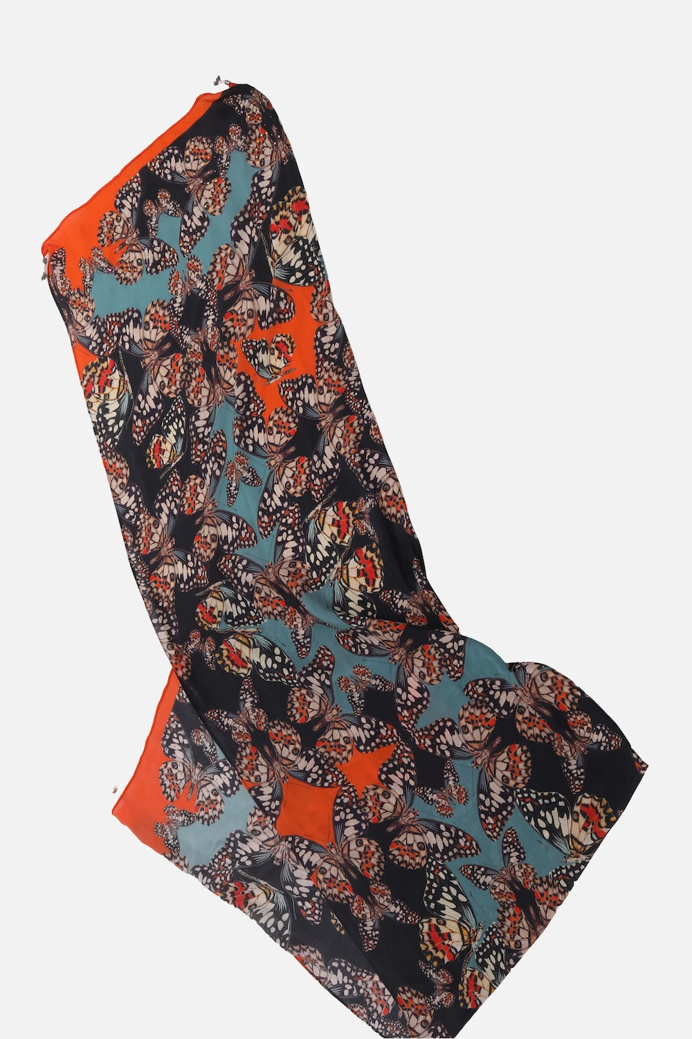 Orange, White & Black Corasone Silk Scarf (TheSwankStore) Soft Viscose fabric