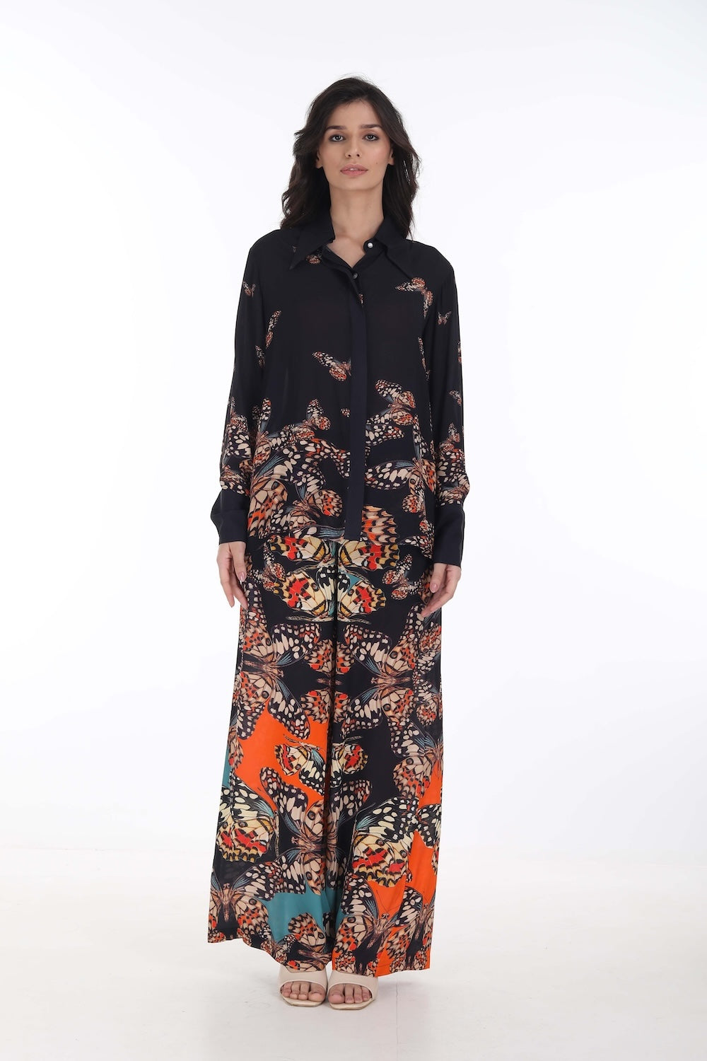 Front view of the Orange, White & Black Corasone Collar Shirt (TheSwankStore) Soft Viscose fabric