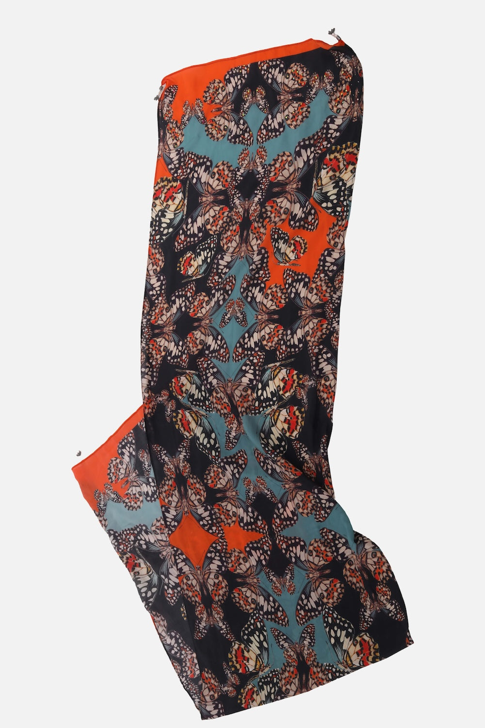 Orange, White & Black Corasone Silk Scarf (TheSwankStore) Soft Viscose fabric