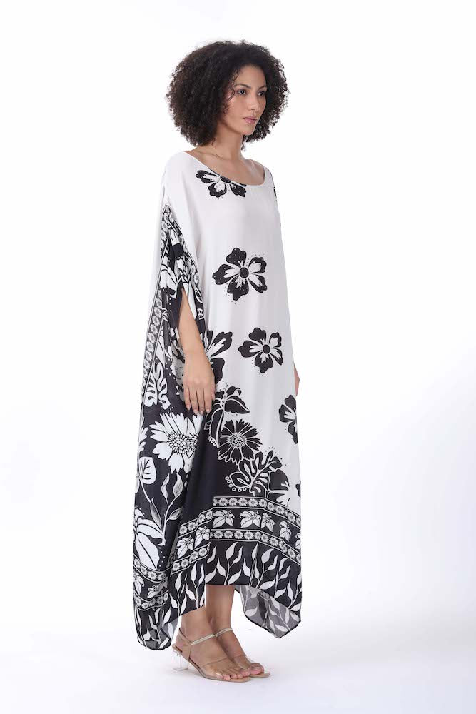 Side view of the black and white AVANTI - BOX KAFTAN Premium 100% Soft Viscose Fabric