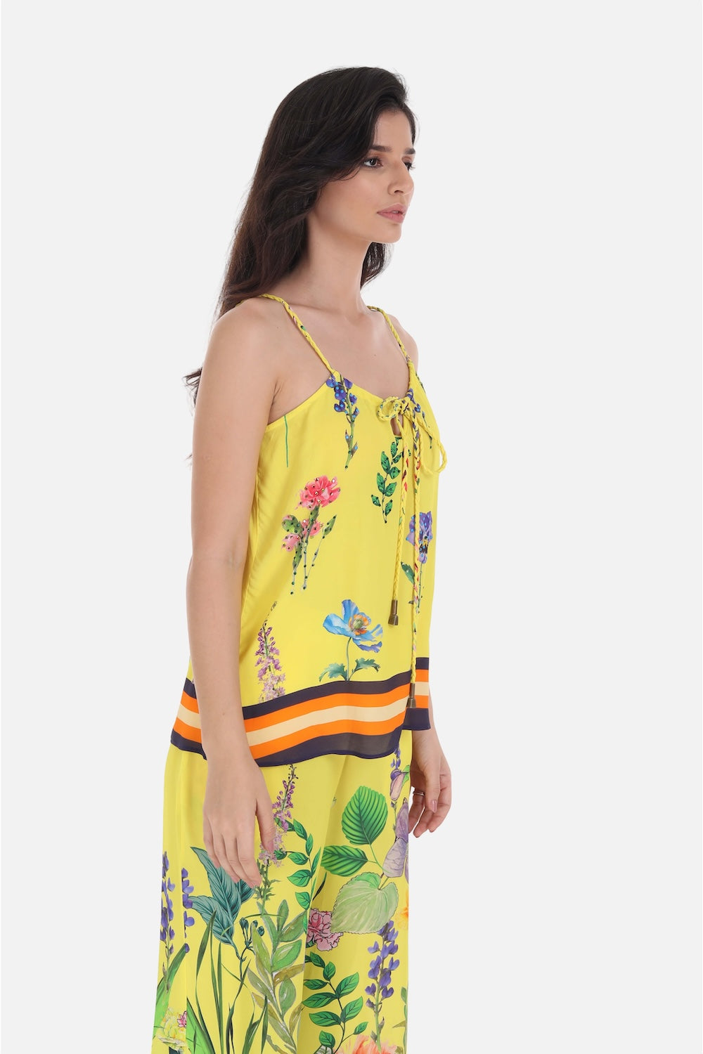 Yellow, green and black Calico Cami Top  (TheSwankStore) Viscose Crepe fabric