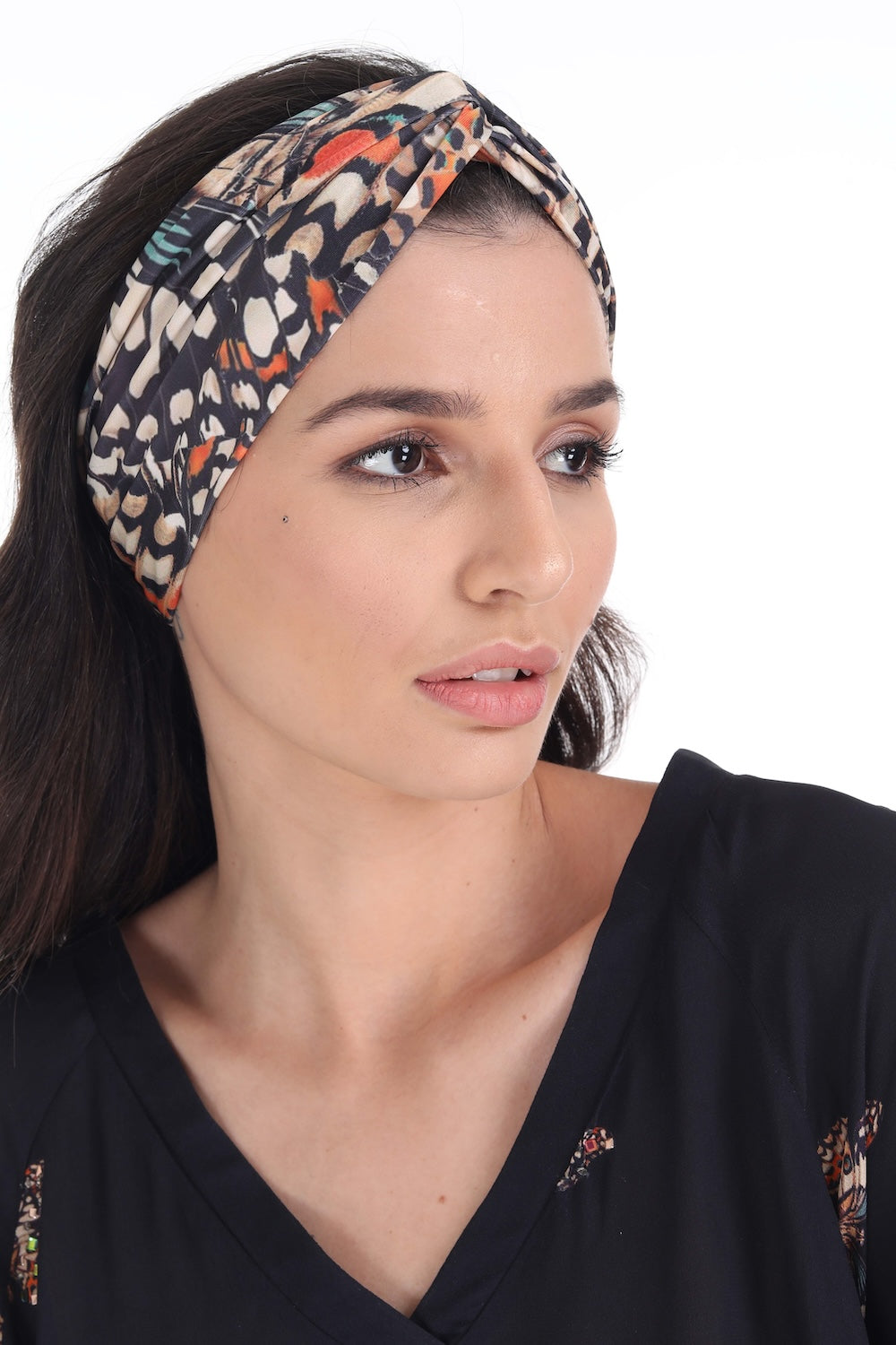 Orange, White & Black Corasone Headband (TheSwankStore) Soft Viscose fabric
