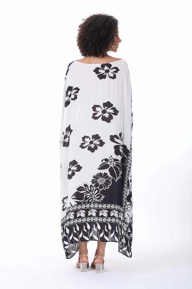 Back view of the black and white AVANTI - BOX KAFTAN Premium 100% Soft Viscose Fabric