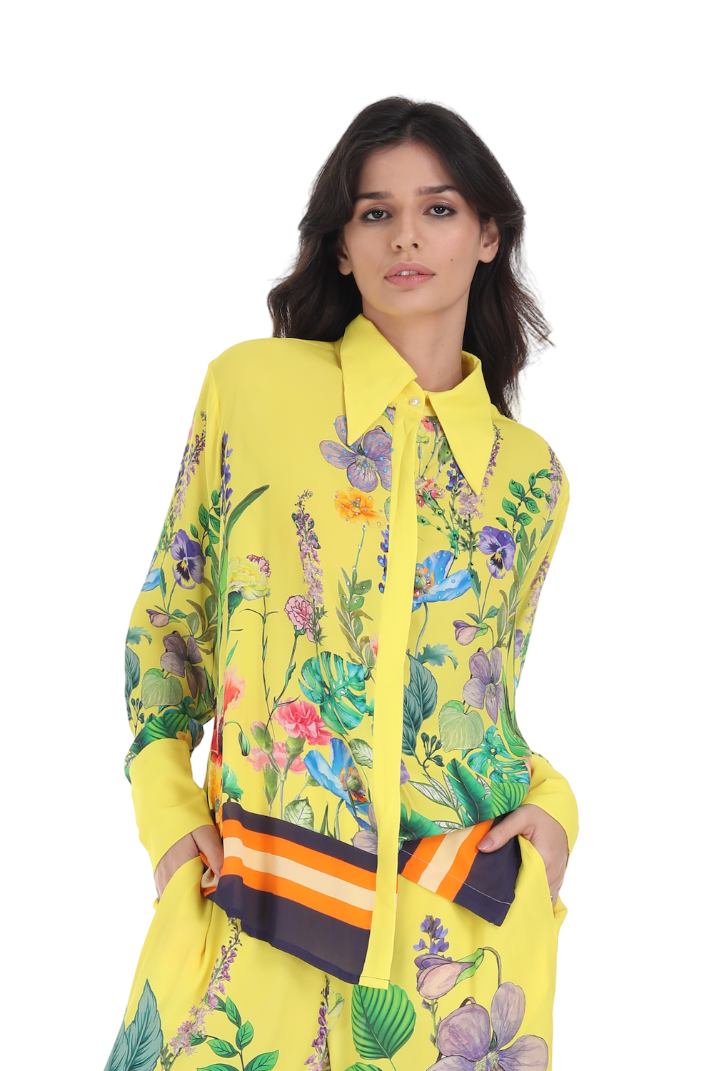 Yellow, green and black Calico Collar Shirt (TheSwankStore) 100% premium Viscose Crepe
