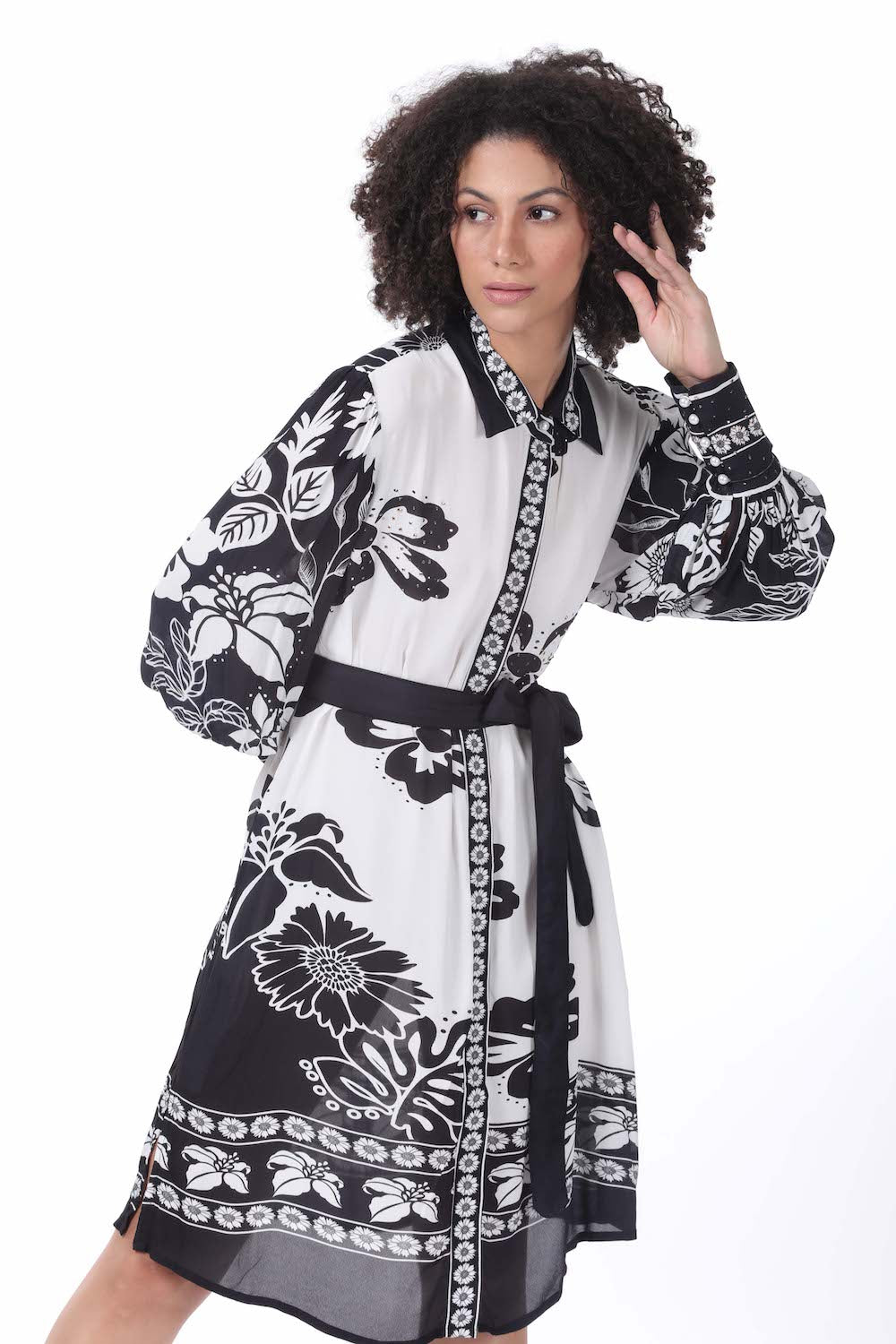 Black and white Avanti Shirt Dress (TheSwankStore) Viscose Crepe fabric