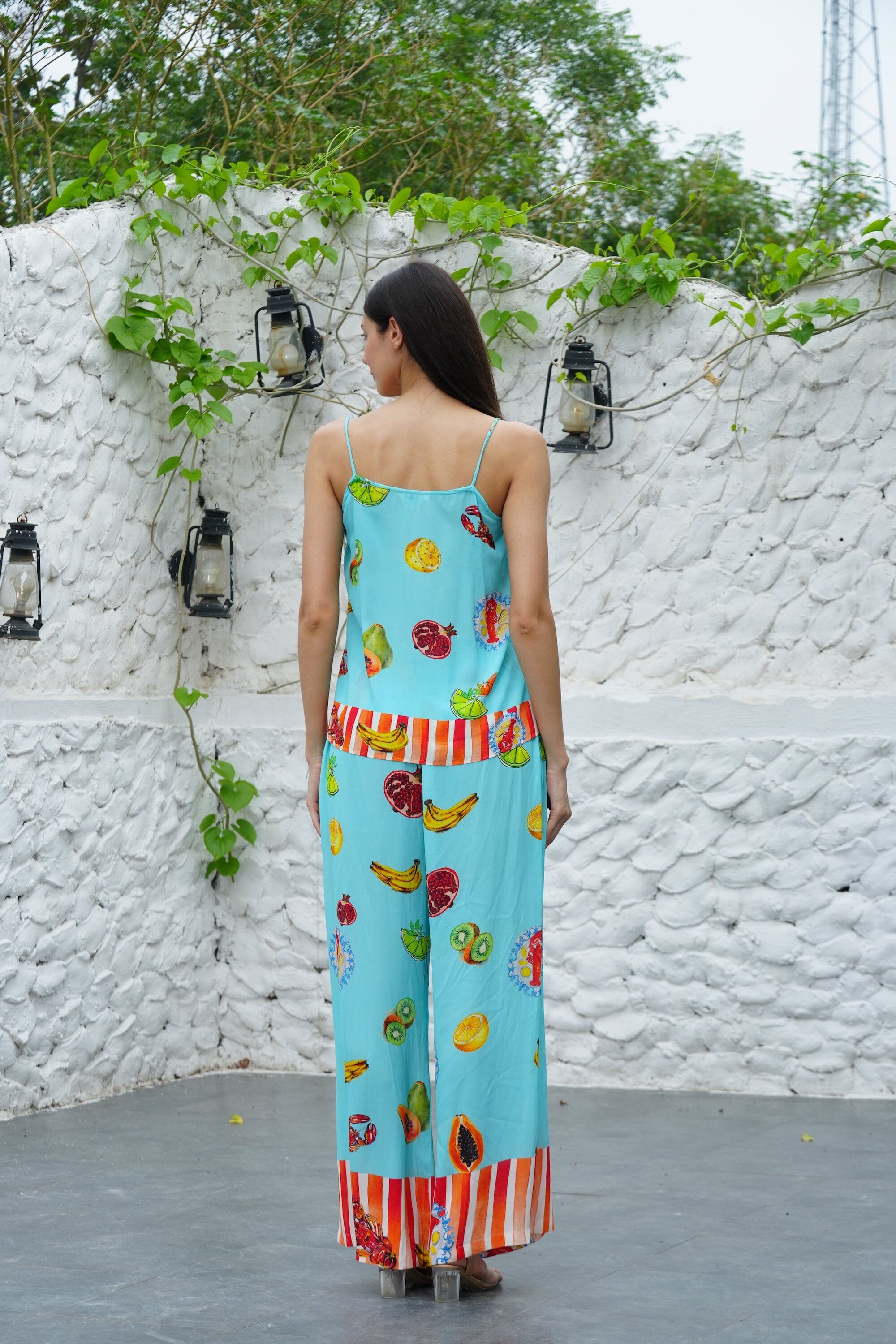 Back view of the Green, Yellow and Orange Lucciano Cami Top (TheSwankStore) Soft Viscose fabric