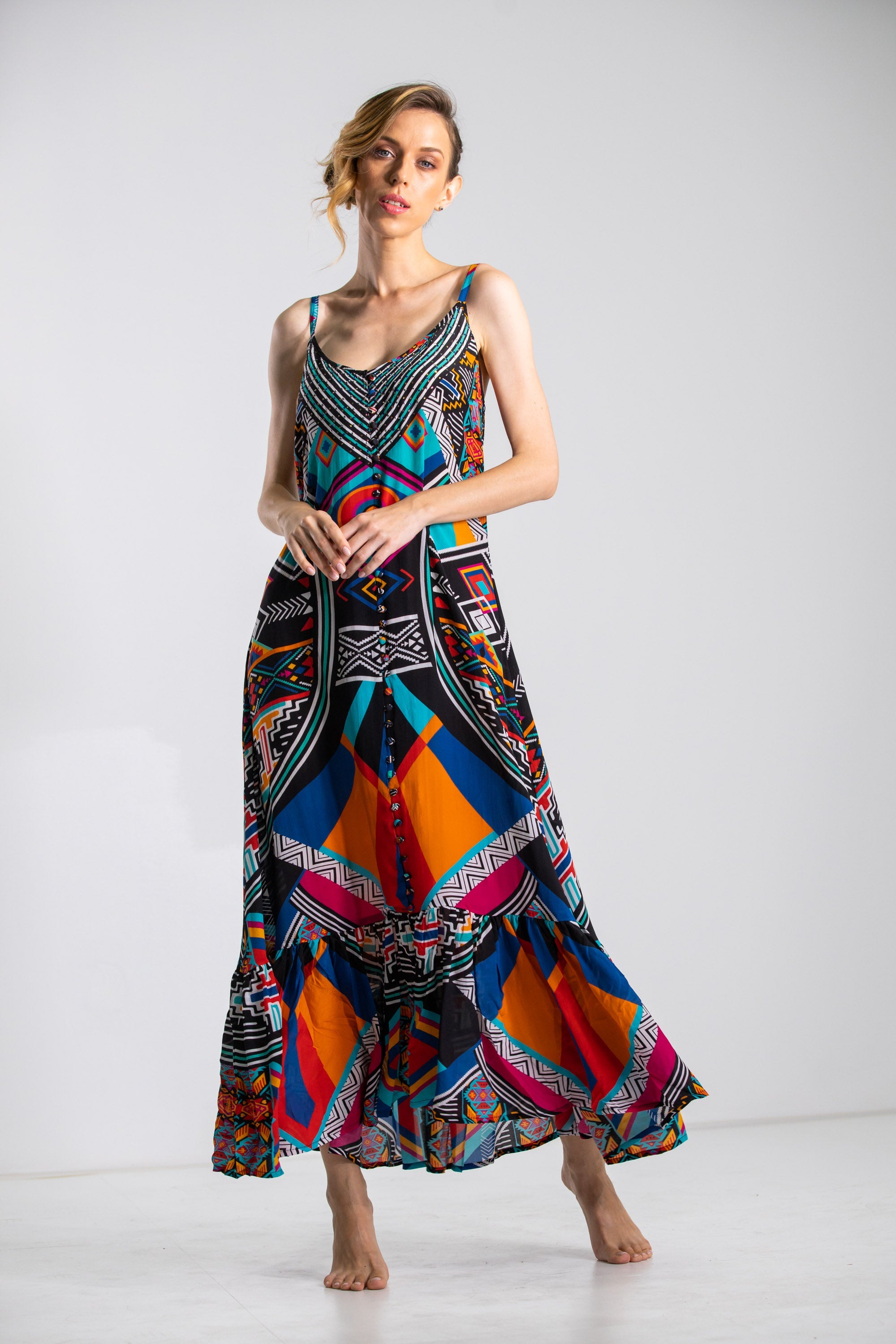 HIMBA AFRICANA - FRILL STRAP MAXI DRESS