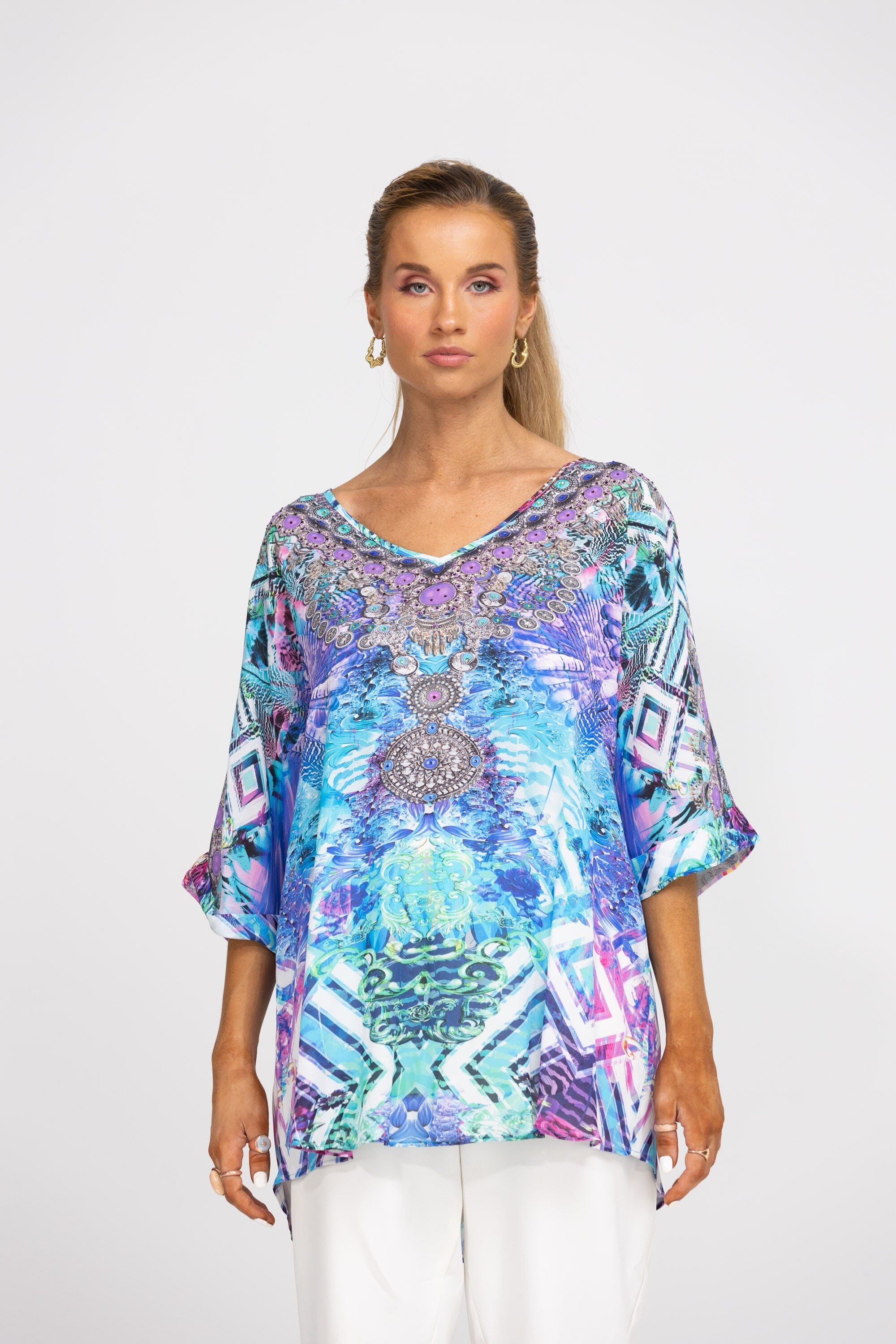 INDIGO SUMMER - KAFTAN TOP (Shorter Style) - TheSwankStore