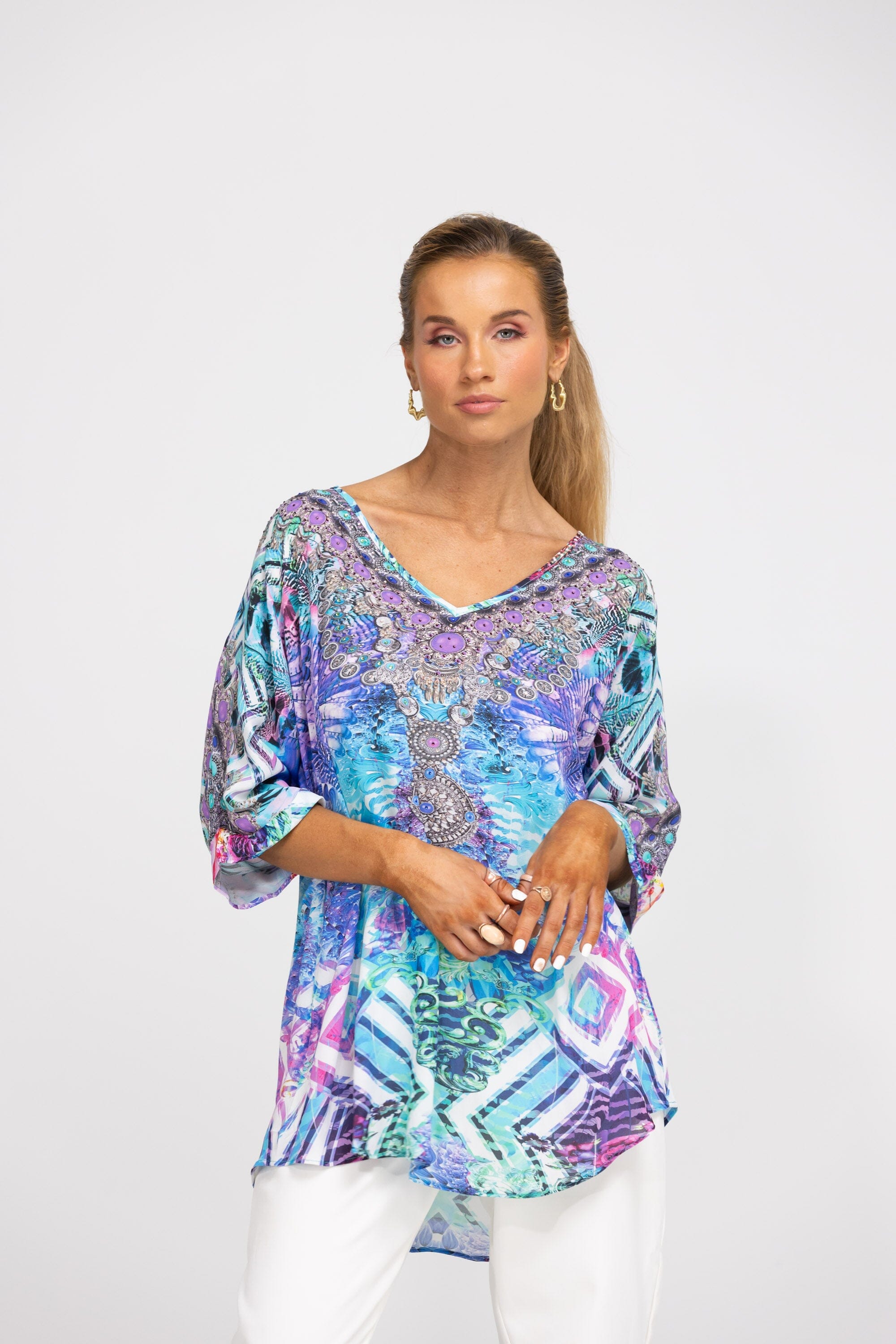 INDIGO SUMMER - KAFTAN TOP (Shorter Style) - TheSwankStore