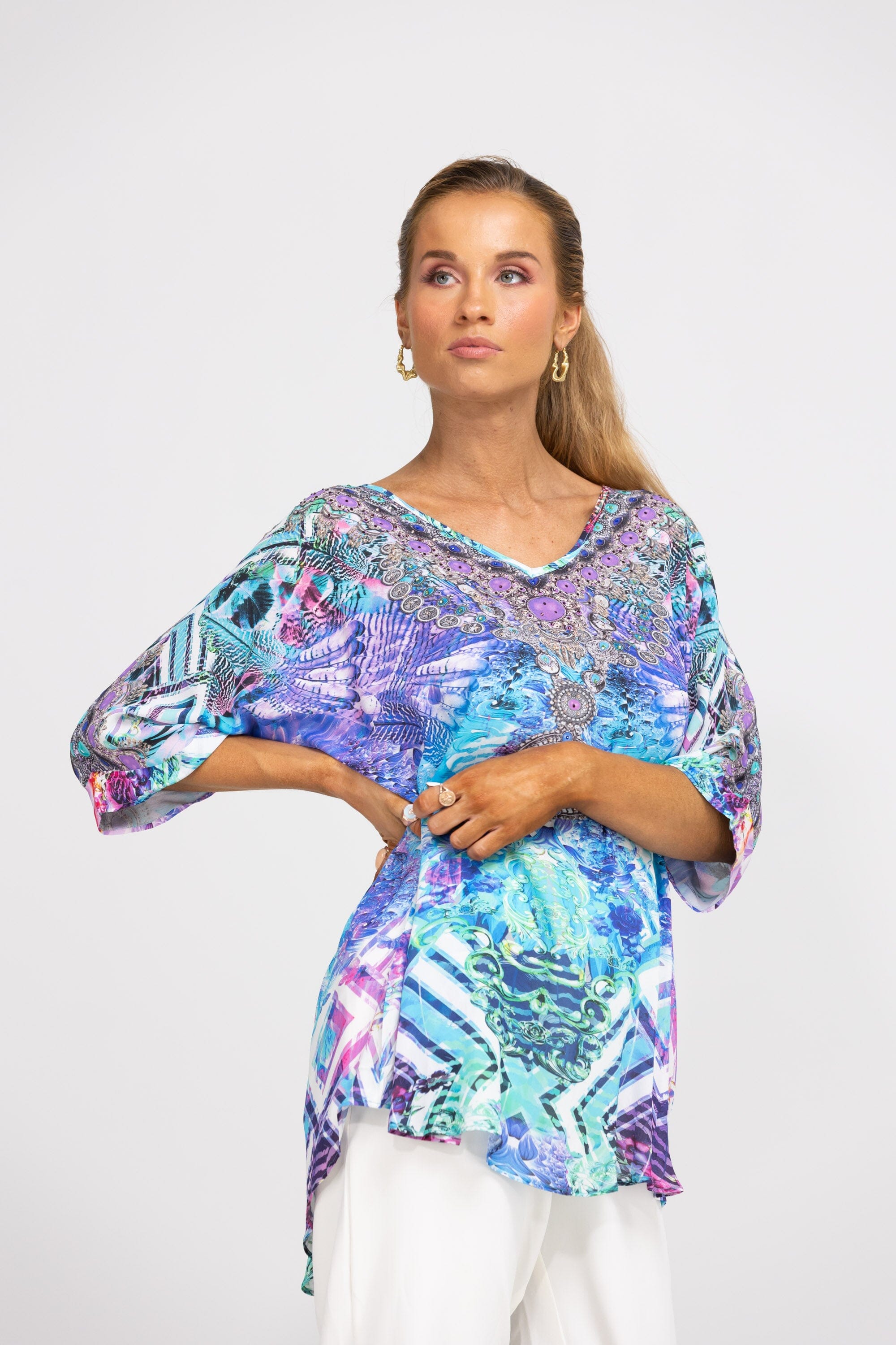 INDIGO SUMMER - KAFTAN TOP (Shorter Style) - TheSwankStore
