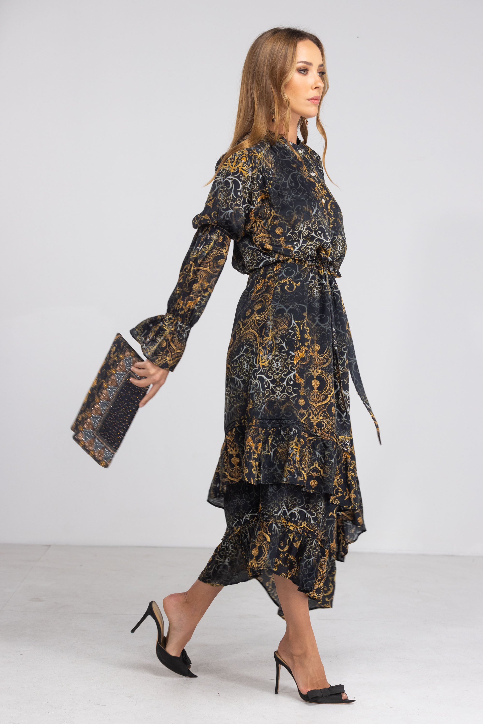 VALLETTA - BIAS CUT FRILL DRESS - TheSwankStore