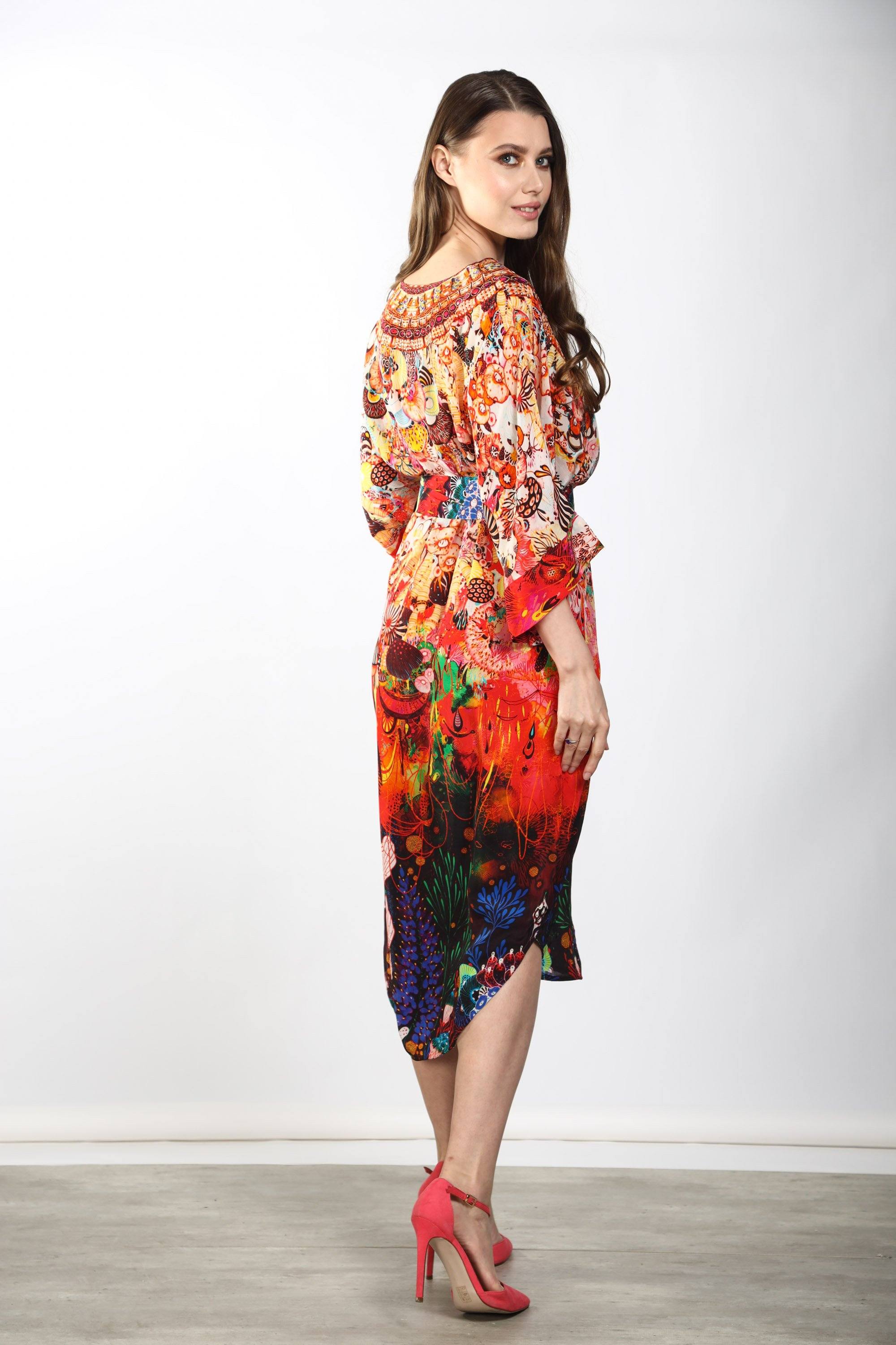 CORRALLE - MIDI DRESS WITH SHORT SLEEVE - TheSwankStore