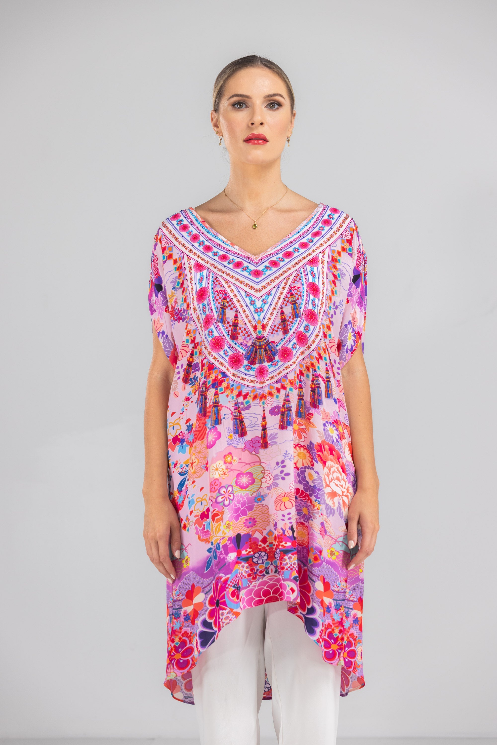 CHERRY BLOSSOM -  Kaftan Tunic (Longer Style) - TheSwankStore