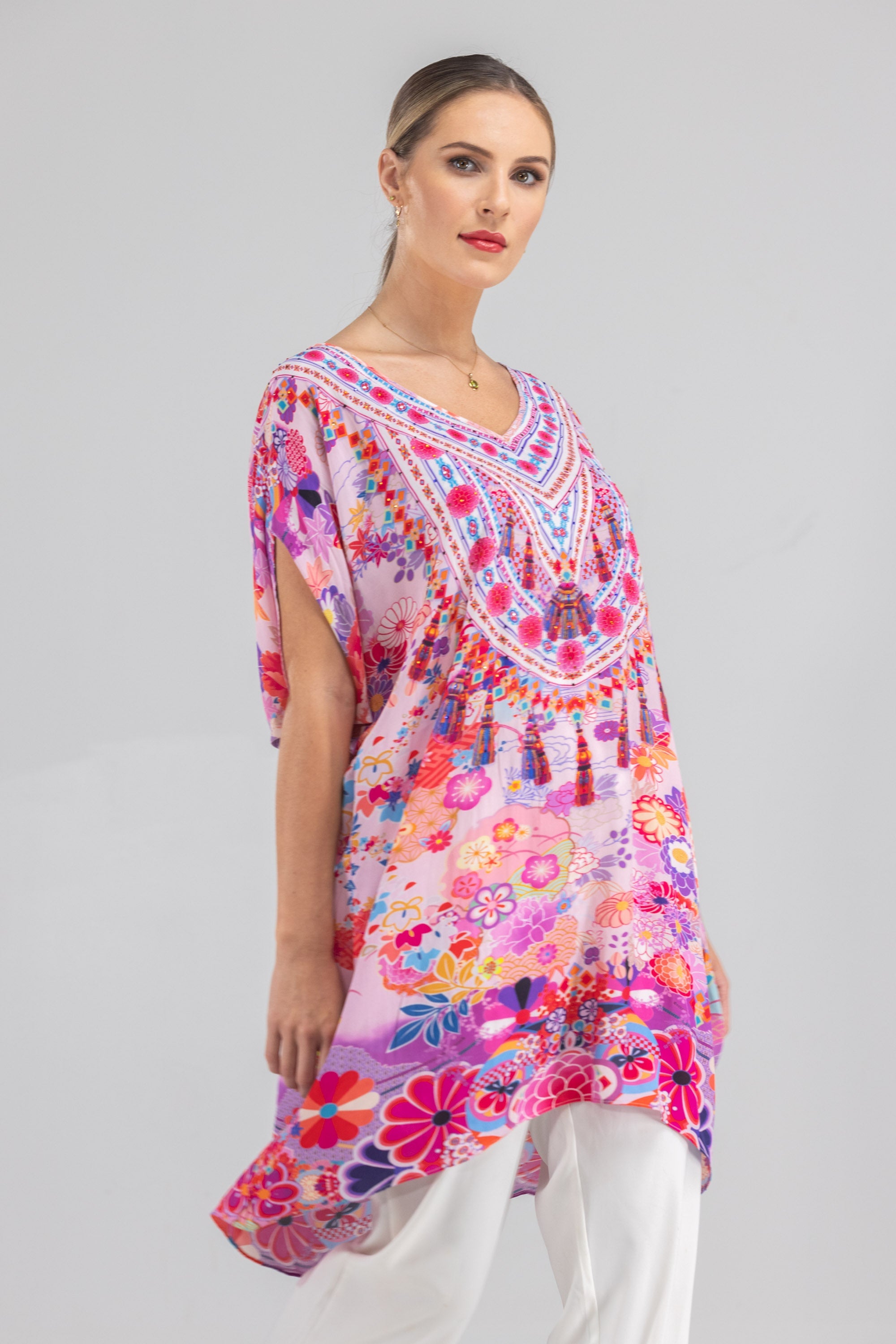 CHERRY BLOSSOM -  Kaftan Tunic (Longer Style) - TheSwankStore