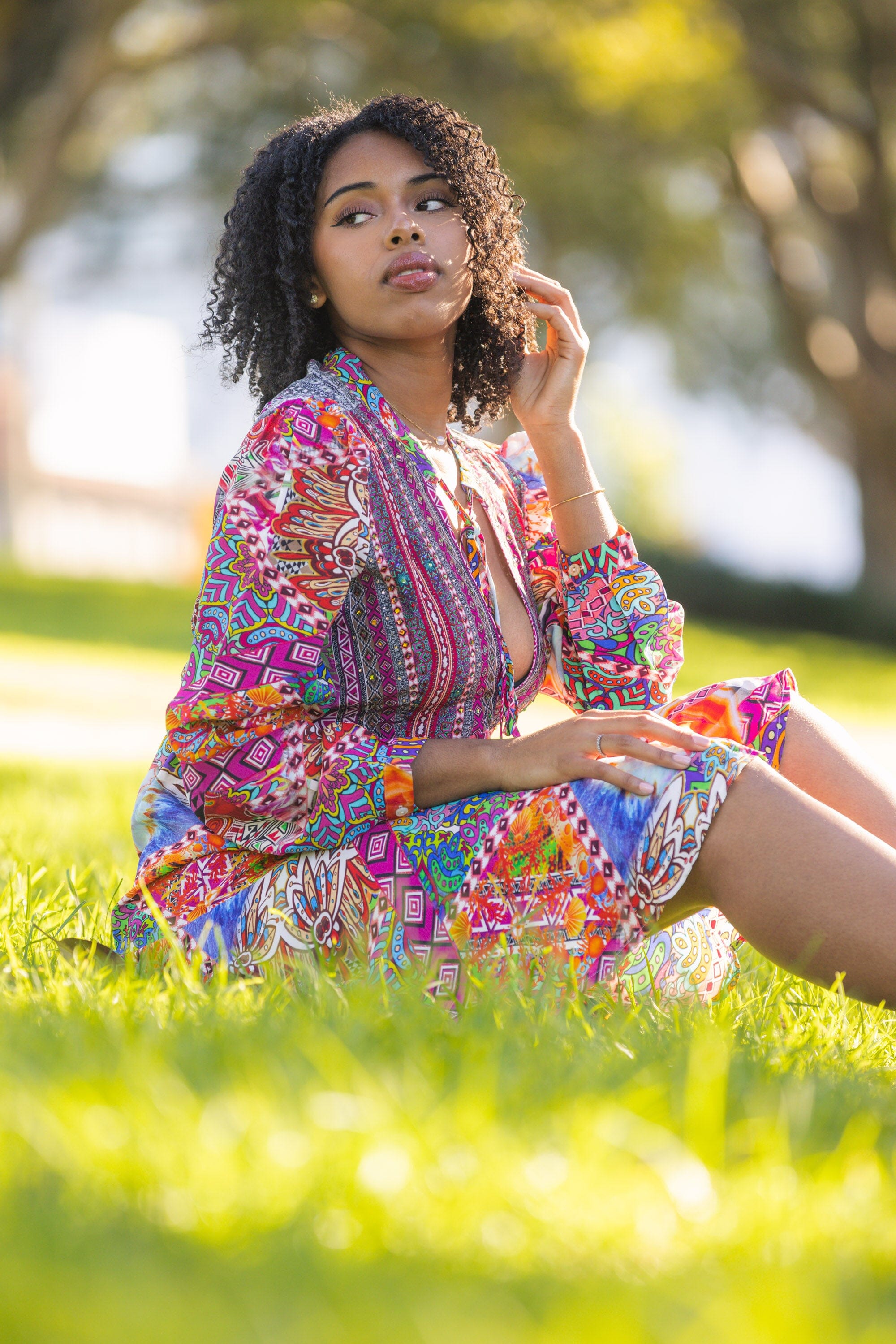 TUNISIA -  Boho Mini Dress With Bell Sleeve - TheSwankStore