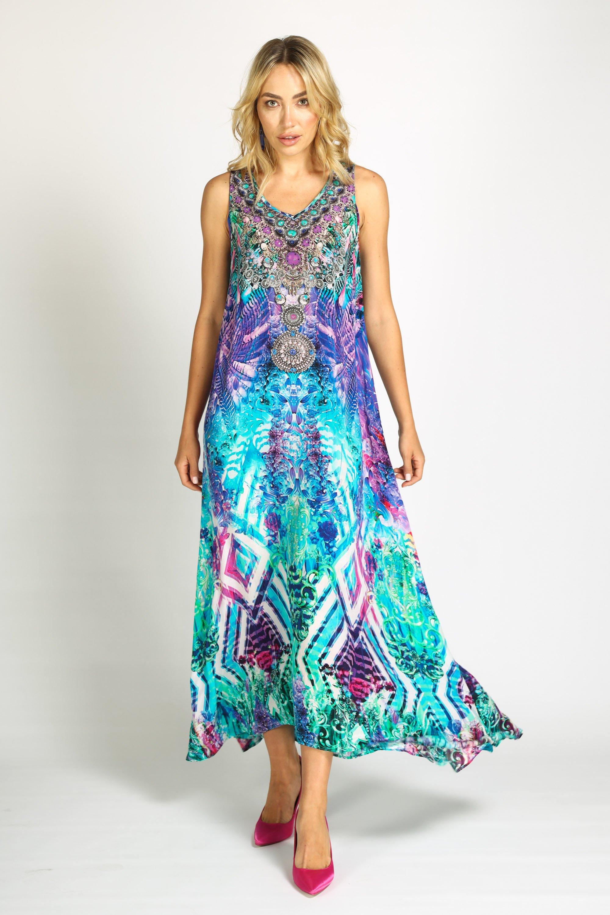 INDIGO SUMMER - SLEEVELESS MAXI DRESS - TheSwankStore